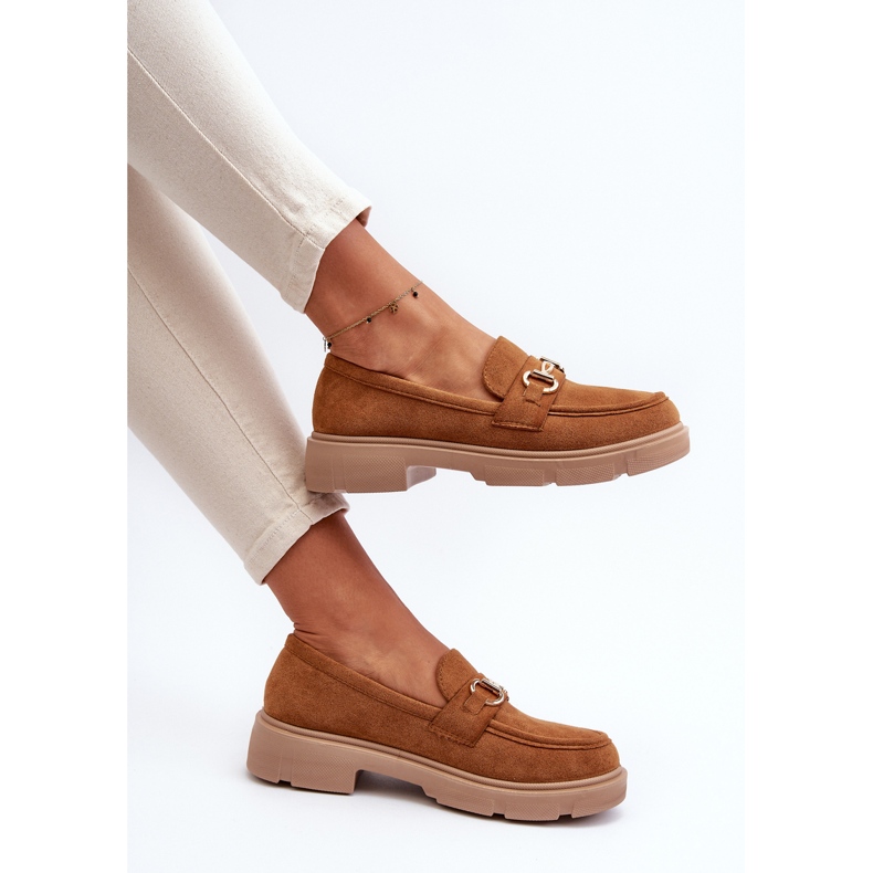 Mocassins Lighas Camel En Daim Eco Pour Femme Avec Décoration Dorée brun 1