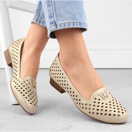 M. DASZYŃSKI Chaussures ajourées à talons bas pour femmes, dorées M.Daszyński beige 2
