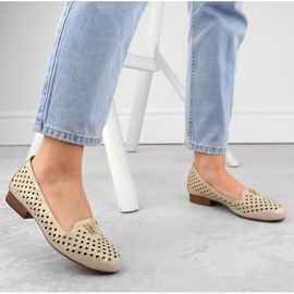 M. DASZYŃSKI Chaussures ajourées à talons bas pour femmes, dorées M.Daszyński beige 3