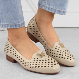 M. DASZYŃSKI Chaussures ajourées à talons bas pour femmes, dorées M.Daszyński beige 4
