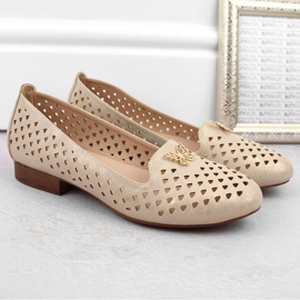 M. DASZYŃSKI Chaussures ajourées à talons bas pour femmes, dorées M.Daszyński beige 7