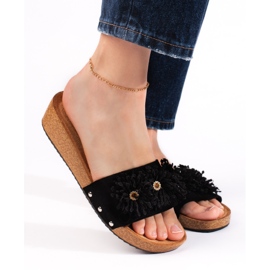 Chaussons femme en daim à fleurs, noir le noir 3