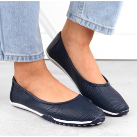 Ballerines slip-on ajourées en cuir femme, bleu marine Filippo DP3681 3