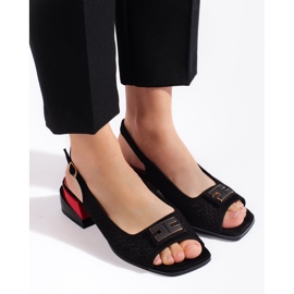 Goodin Sandales ajourées à petit talon femme, noir 1