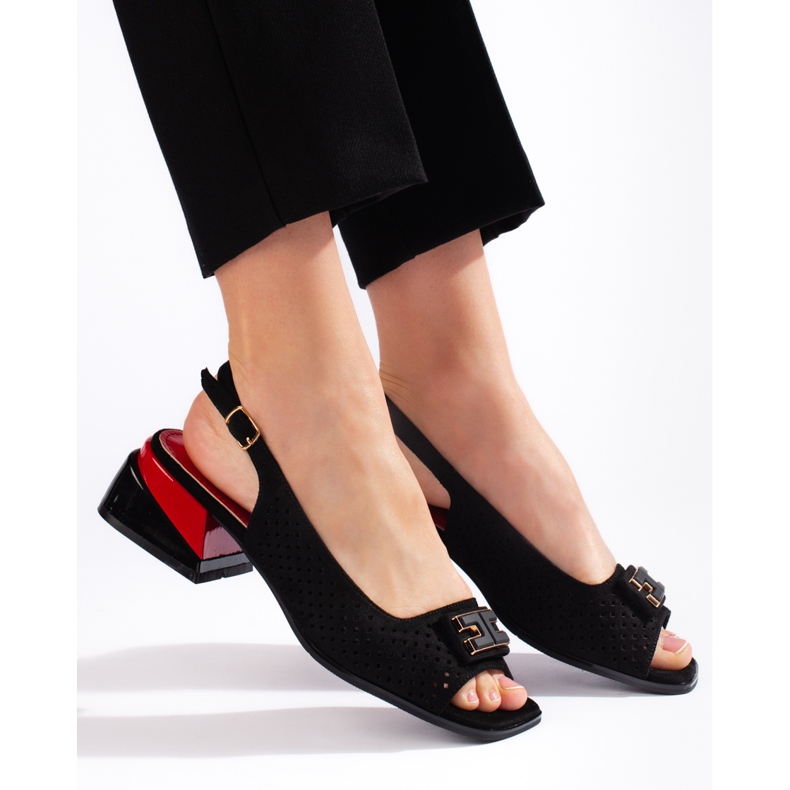 Goodin Sandales ajourées à petit talon femme, noir le noir 2