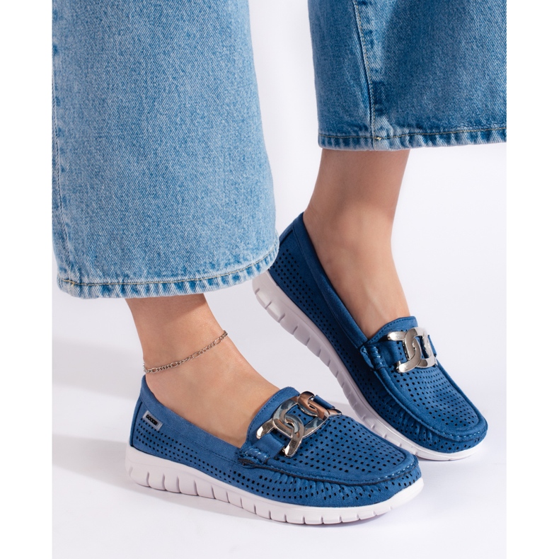Goodin Mocassins femme bleus ajourés 1