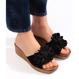 Mules compensées en daim noir le noir 3