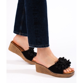 Mules compensées en daim noir le noir 1
