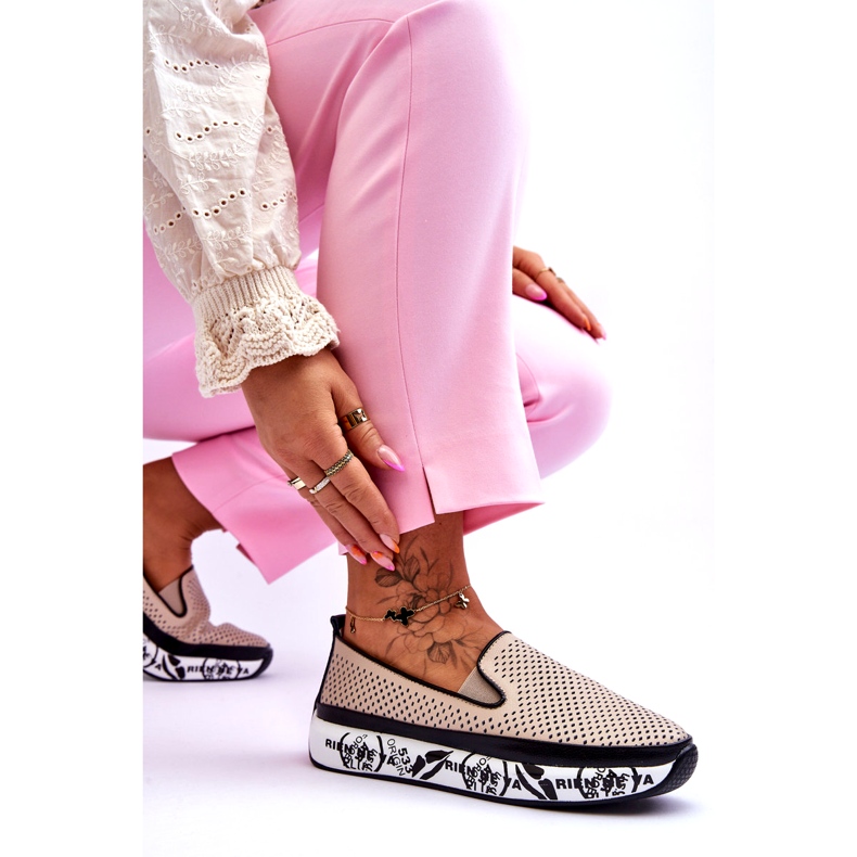 S.Barski Baskets Femme Cuir Ajouré Slip-On Beige Sorito 3