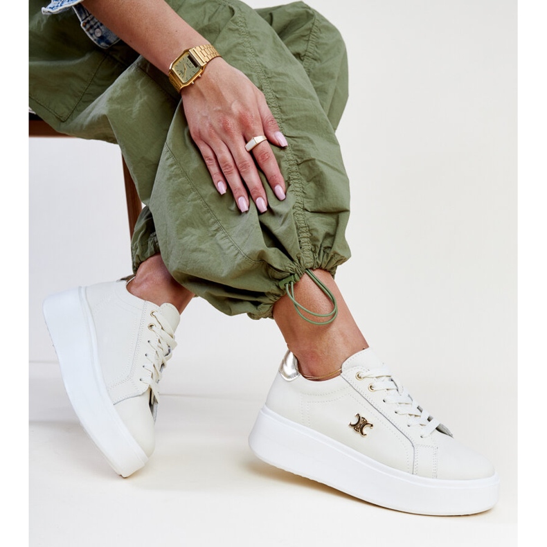 Baskets en cuir beige clair à semelle haute, Melita 1