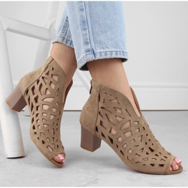 M. DASZYŃSKI Bottines ajourées en daim pour femme, beige, bout ouvert M.Daszyński MR1954-15 4