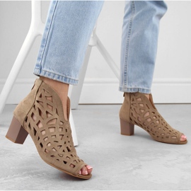 M. DASZYŃSKI Bottines ajourées en daim pour femme, beige, bout ouvert M.Daszyński MR1954-15 5
