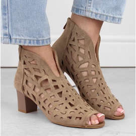 M. DASZYŃSKI Bottines ajourées en daim pour femme, beige, bout ouvert M.Daszyński MR1954-15 6