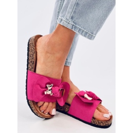 Loups Chaussons en liège Fuchsia avec un ours en peluche rose 2
