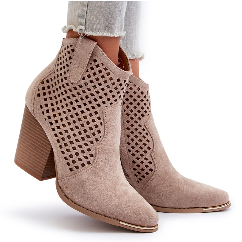 Bottines Femme Ajourées En Daim Eco à Talon Haut, Beige Stardara 7