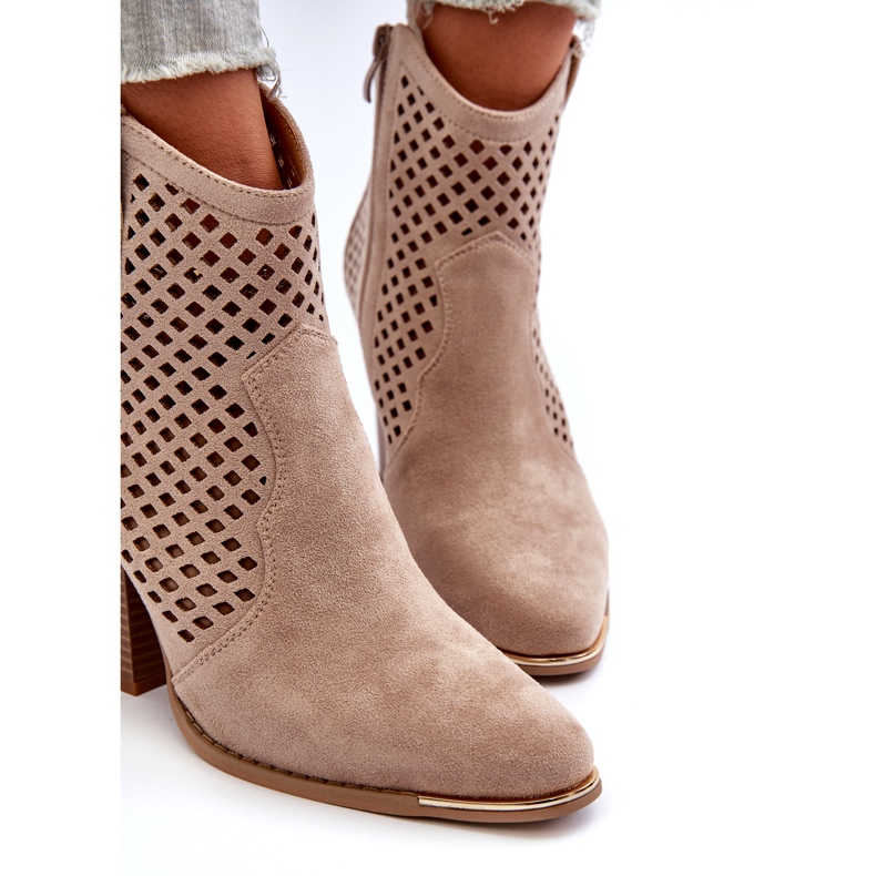 Bottines Femme Ajourées En Daim Eco à Talon Haut, Beige Stardara 6