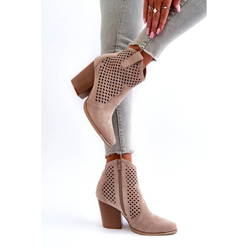 Bottines Femme Ajourées En Daim Eco à Talon Haut, Beige Stardara 5