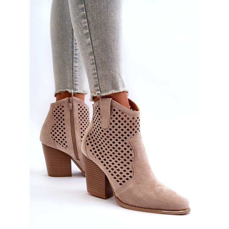 Bottines Femme Ajourées En Daim Eco à Talon Haut, Beige Stardara 4