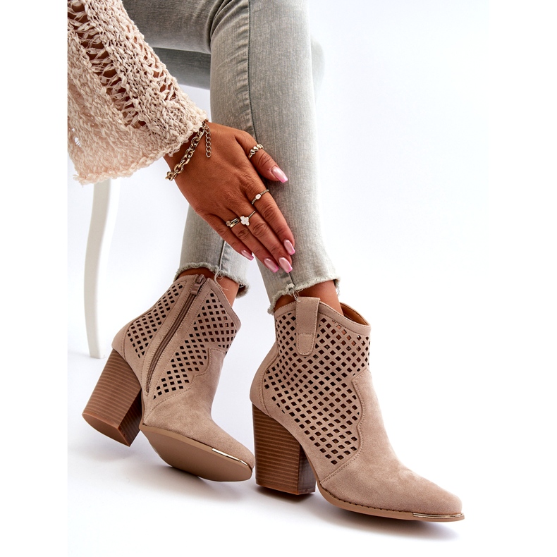 Bottines Femme Ajourées En Daim Eco à Talon Haut, Beige Stardara 1