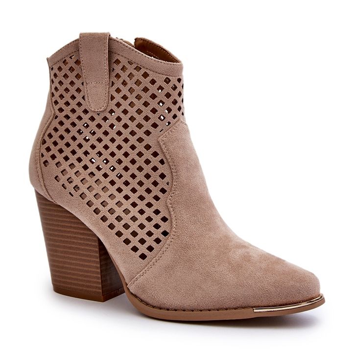 Bottines Femme Ajourées En Daim Eco à Talon Haut, Beige Stardara 2