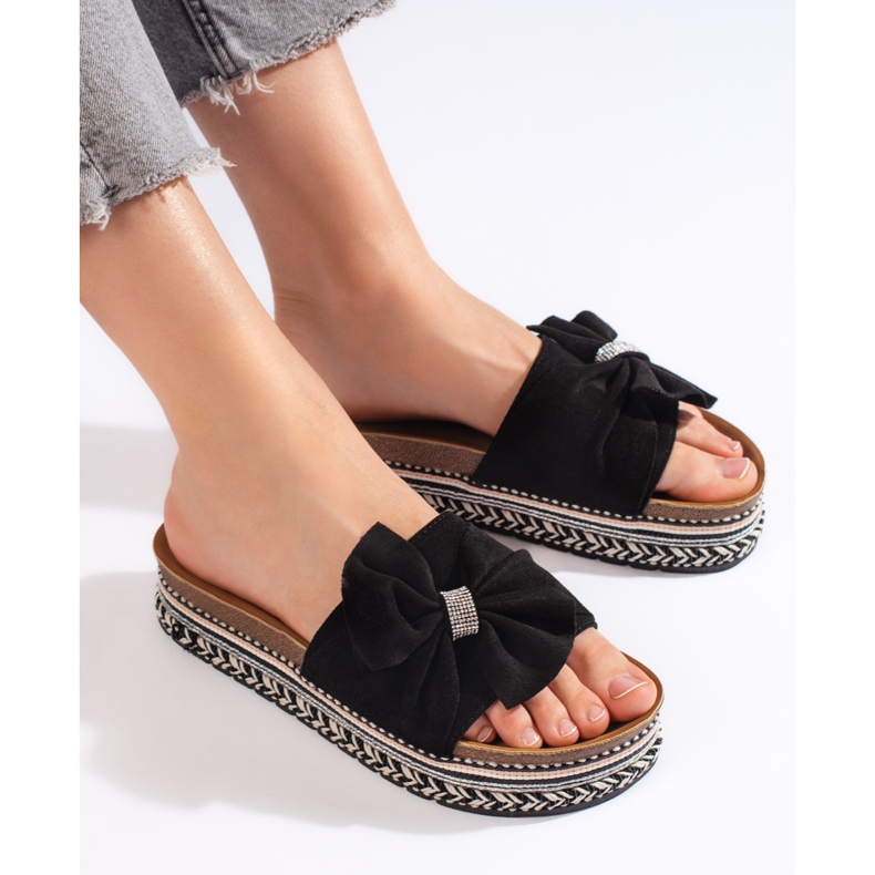 Tongs en daim noir avec nœud 2