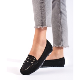 Mocassins femme en daim noir le noir 1