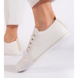 Baskets ajourées femme blanches et beiges 3