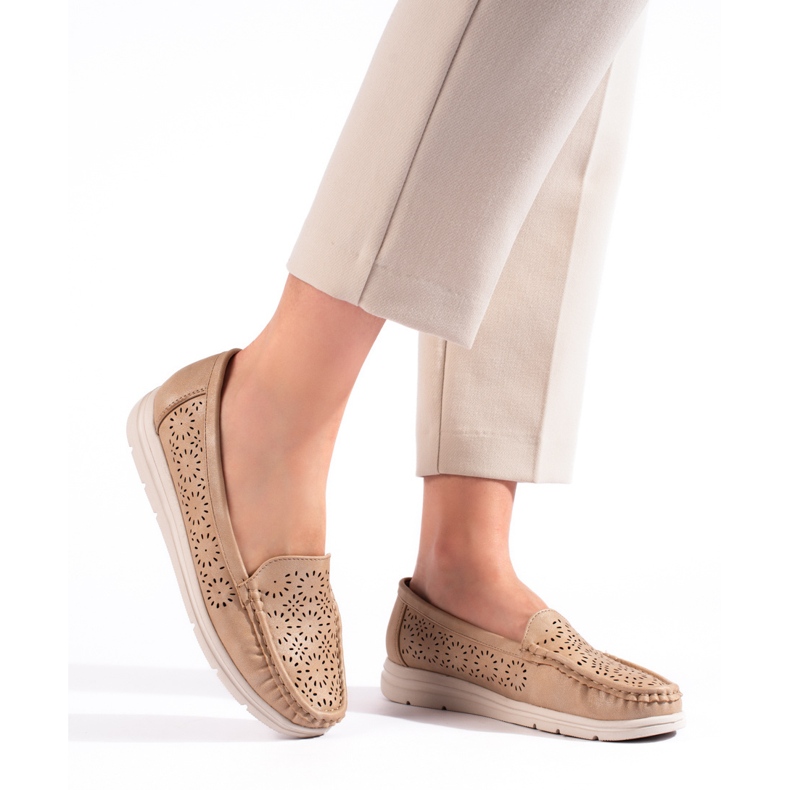 Mocassins ajourés femme, beige foncé 1