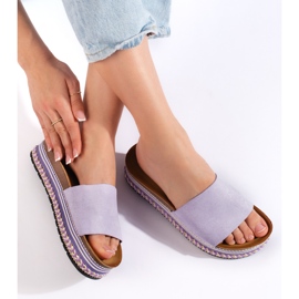 Tongs plateforme femme violettes 2