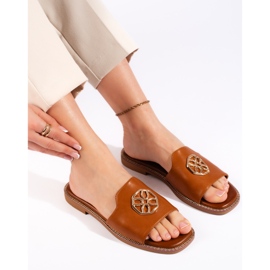 Tongs plates femme camel brun 3