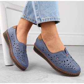 Chaussures à enfiler ajourées en cuir pour femme, bleu Artiker 54C1440 1 Chaussures à enfiler ajourées en cuir pour femme, bleu Artiker 54C1440 1