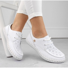 Chaussures femme en cuir, mocassins à lacets, blanc Artiker 54C-1520 1