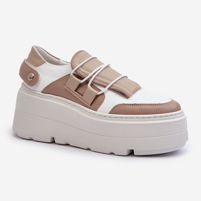 Zazoo 1833, Baskets en Cuir à Semelle Massive pour Femme, Beige et Blanc 2