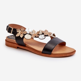 Sandales en cuir pour femmes décorées de fleurs Laura Messi 2762 Noir le noir 1
