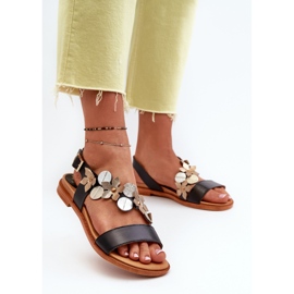 Sandales en cuir pour femmes décorées de fleurs Laura Messi 2762 Noir le noir 2