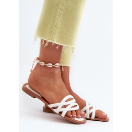 Tongs en cuir écologique à talon plat pour femmes, blanc, Moldela 2