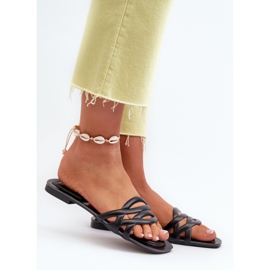 Tongs en cuir écologique pour femmes à talon plat, noir, Moldela 2