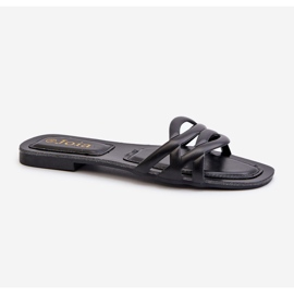 Tongs en cuir écologique pour femmes à talon plat, noir, Moldela 1