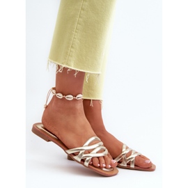 Tongs en cuir écologique pour femmes avec talon plat, doré Moldela 2