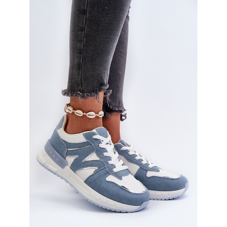 Baskets en jean pour femmes en cuir écologique, bleu Kaimans 2