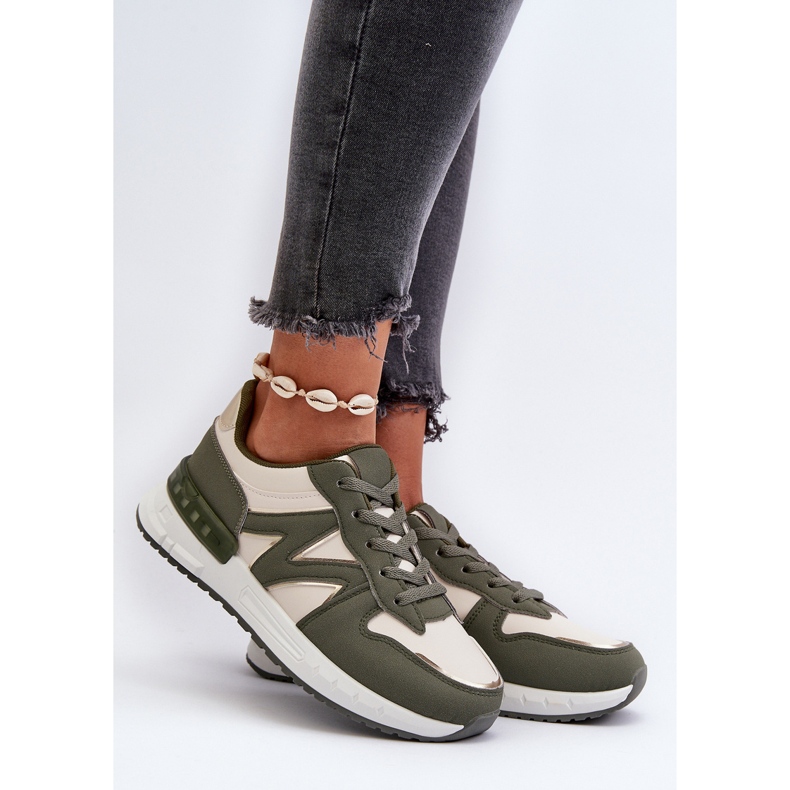 Baskets pour femmes en cuir écologique, vert Kaimans 2