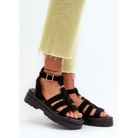 Sandales Gladiateur Pour Femmes En Daim Eco Noir Dorameia 1