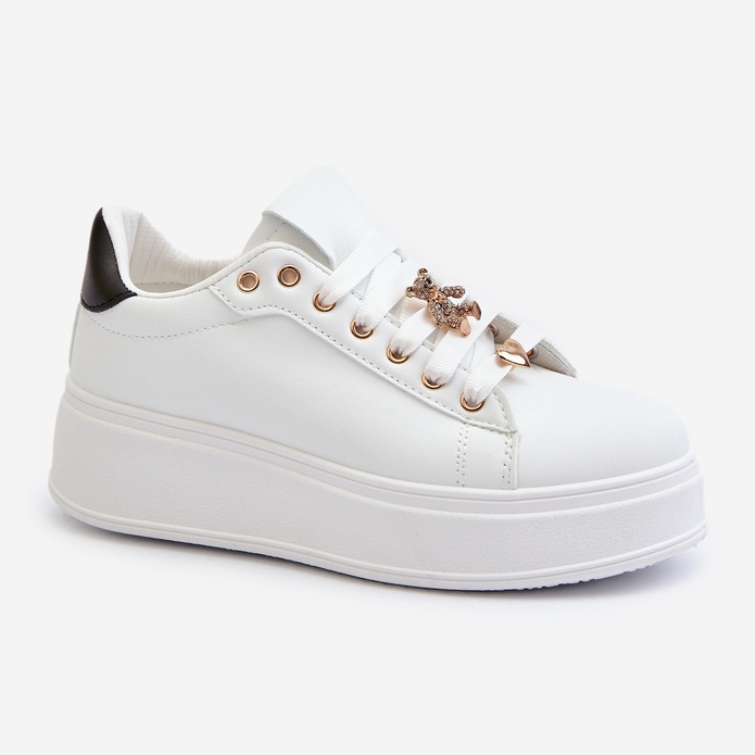 Baskets à plateforme pour femmes avec épingles en cuir écologique, blanc Cavisa 1