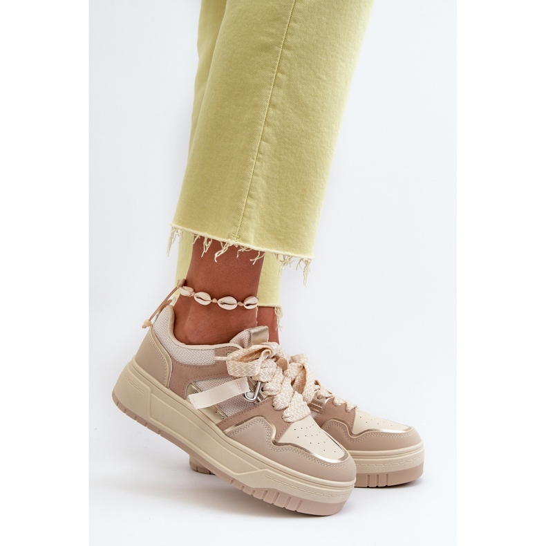 Baskets à plateforme pour femmes en cuir écologique, Beige Moun 2