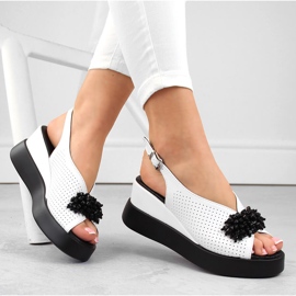 Sandales compensées pour femme en cuir avec perles, blanc Filippo DS6076 1