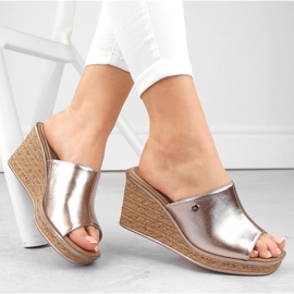 Sandales compensées dorées pour femmes Sergio Leone KL213 1