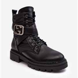 Bottines Worker en cuir Gennee noires avec chaîne 1