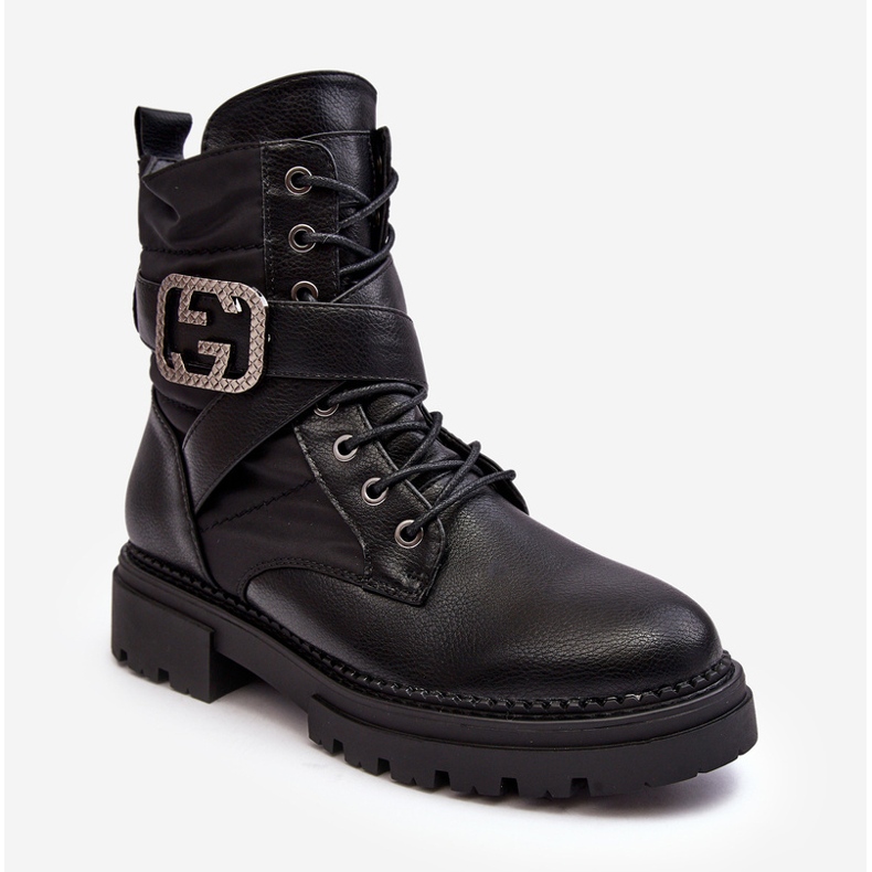 Bottines Worker en cuir Gennee noires avec chaîne le noir 1