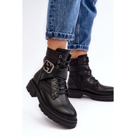 Bottines Worker en cuir Gennee noires avec chaîne le noir 2