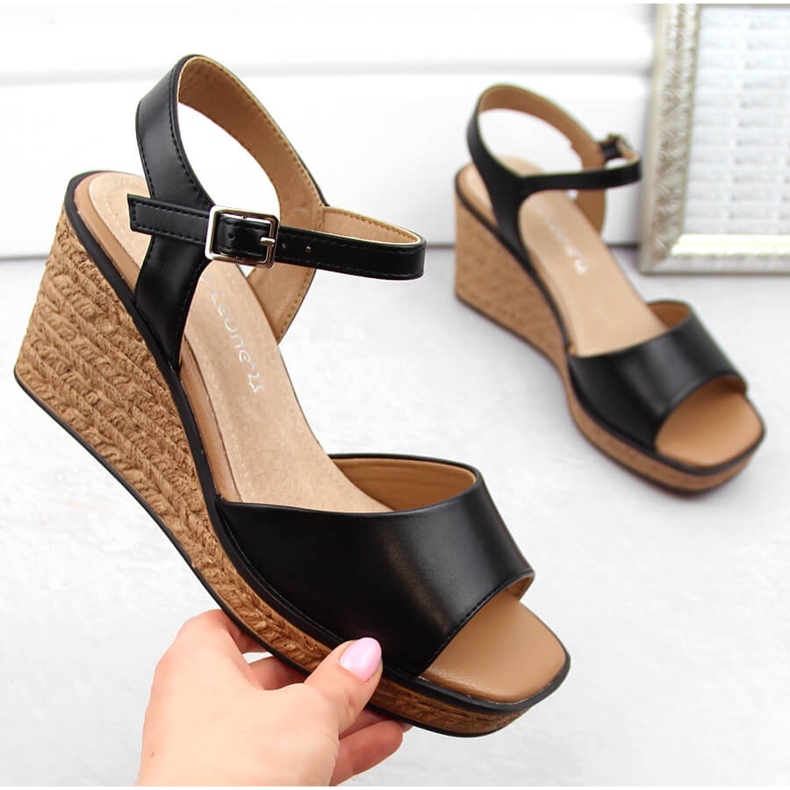 Sandales compensées noires pour femmes Sergio Leone SK229 1